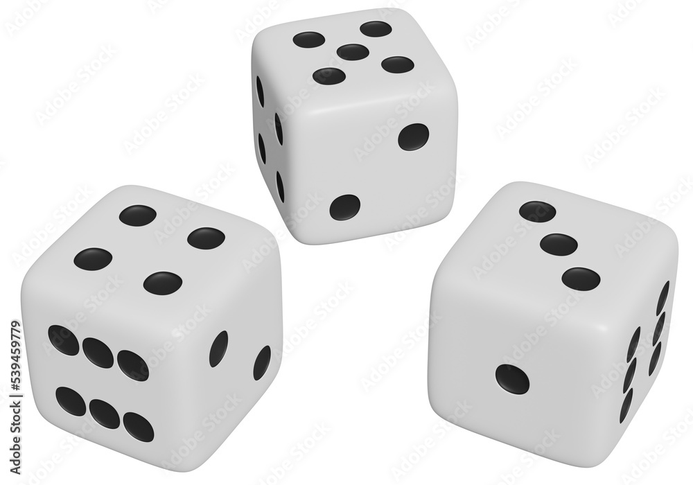 Dice on isolated background. Casino, betting, gambling addiction, concept of luck and random, 3d render Dice on isolated background. Casino, betting, gambling addiction, concept of luck and random, 3d render