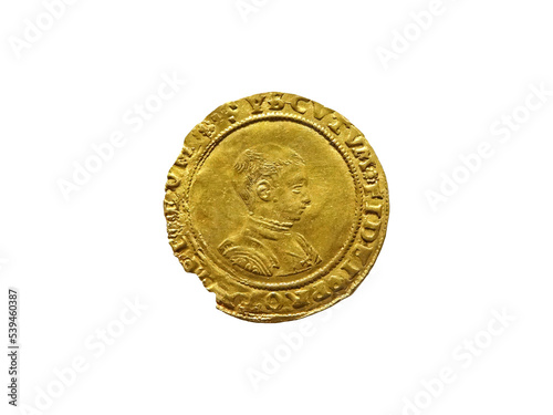 King Edward VI 1547- 1553 Gold Half Sovereign Coin, png stock photo file cut out and isolated on a transparent background