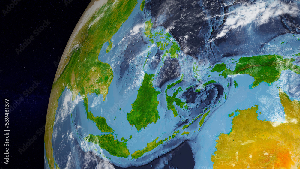 Realistic Earth globe focused on Southeast Asia