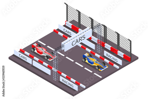 Cars Racing Isometric Composition