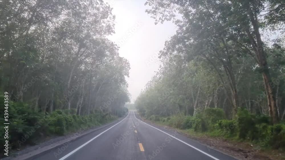 Driving on paved roads in the countryside a route in Thailand Along the way, the fog came down so thick that it was almost impossible to see. Driving on paved roads in the countryside a route in Thailand Along the way, the fog came down so thick that it was almost impossible to see.