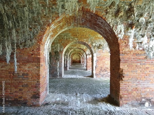 Scenic shot of the hallways of Fort Morgan in Alabama, United States. photo