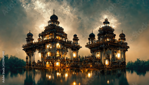 AI generated image of Indraprasta, the Pandavas' palace of illusions as mentioned in the Indian Hindu epic Mahabharat  photo