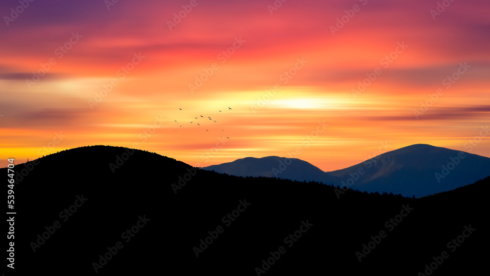 Fototapeta premium Scenic California Sunset. Coachella Valley Summer Sunset. Valley Landscape. San Jacinto Mountains View from Little San Bernardino Mountain Vista Point.