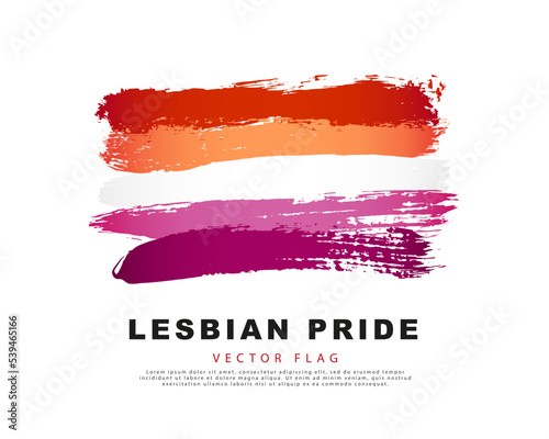 Red, orange, white, pink and burgundy-purple brushstrokes, drawn by hand. The flag of Lesya pride. Sexual identification. photo