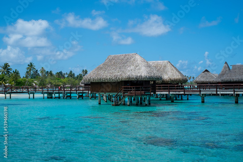 Apartments over the water during the day in French Polynesia