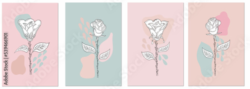 A set of postcards, posters, invitations with a place for text, decorated with a rose in a pastel tone. It can be used for interior decoration or for pages in social networks, for walls.
