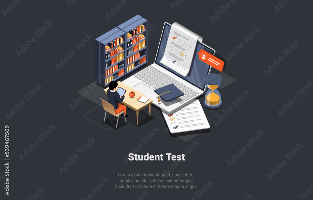 Education, Studying, Student Test Concept. Young Happy Cheerful Boy ...