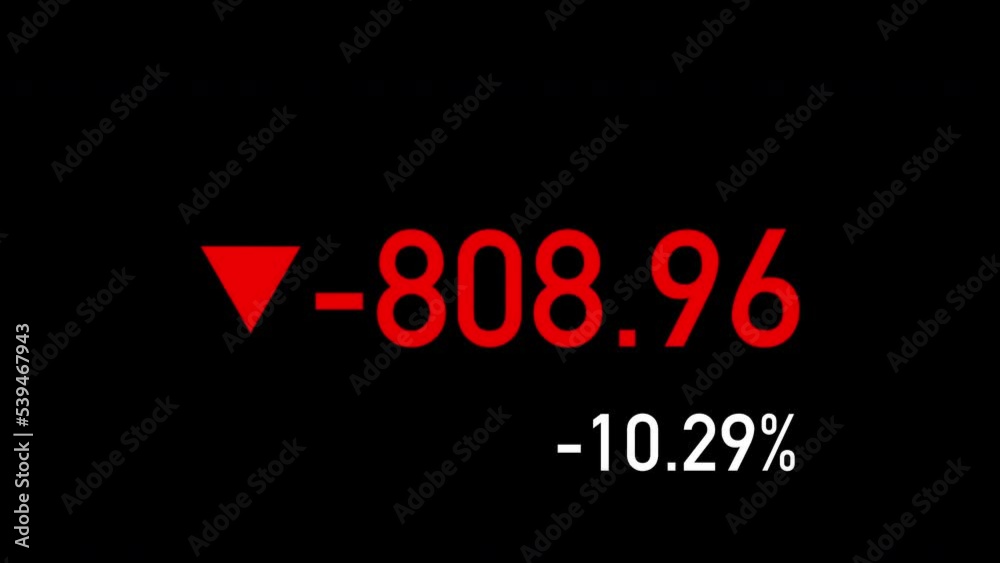 A simple and clean animation for a negative value that randomly changes with a percentage expressed and an arrow that moves up and down. Simulation of values ​​going down.
