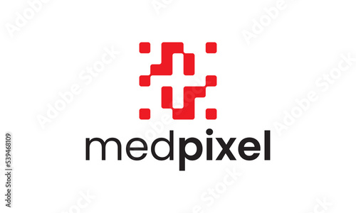 medical and pixel logo, health tech connection concept logo design