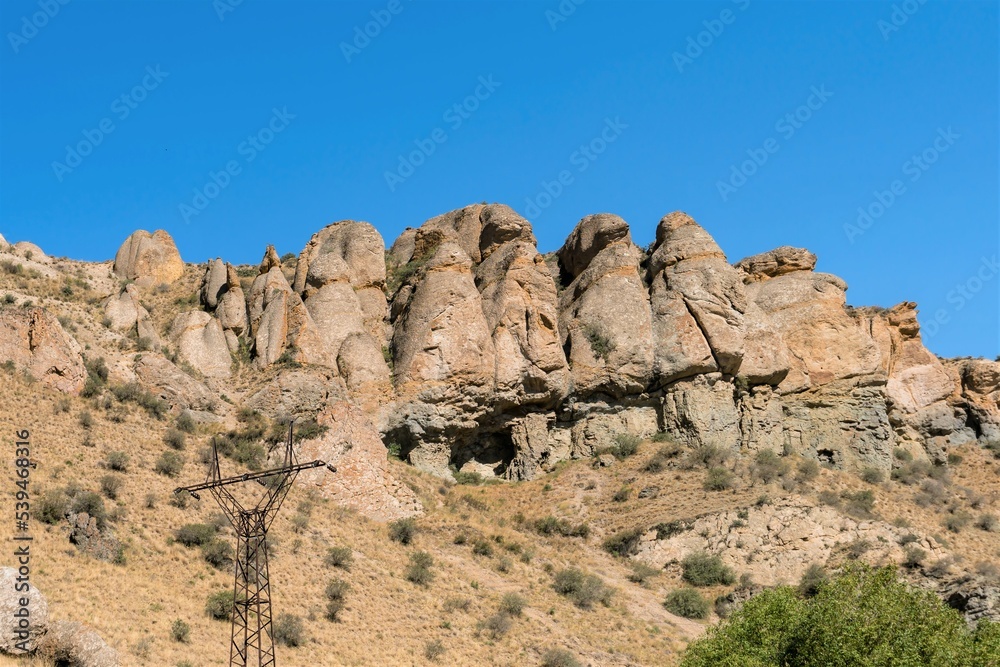 Picturesque rocks of an unusual shape in the mountains of Armenia.