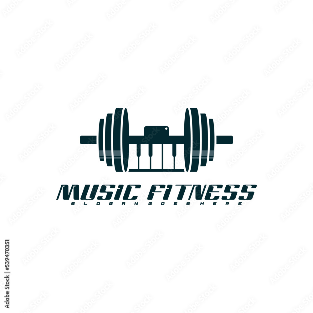 GYM logo with music symbol icon vector illustration. a unique, modern, and elegant logo. very suitable for companies, web, icon design, etc.
