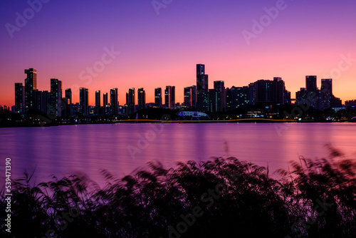 Scenic view of the city during sunset photo