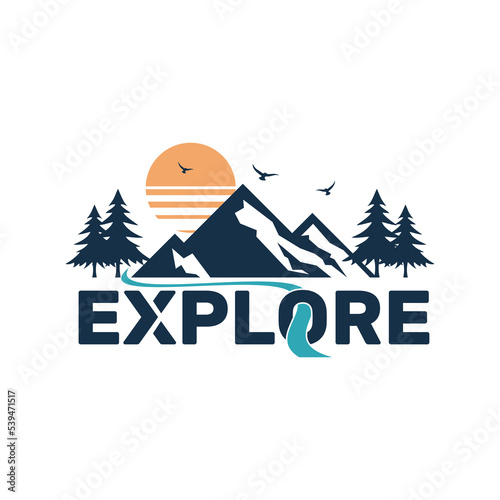 Mountain illustration, explore outdoor adventure . Vector graphic for t shirt and other uses.