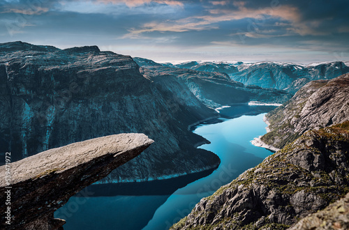 Trolltunga Also Known As Trolls Tongue In Norway. 
Fjords in norway
 photo