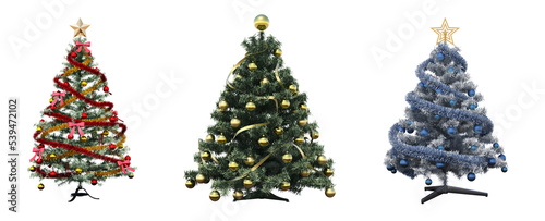 Christmas tree with decorations, isolated on white background, 3D illustration, cg render photo