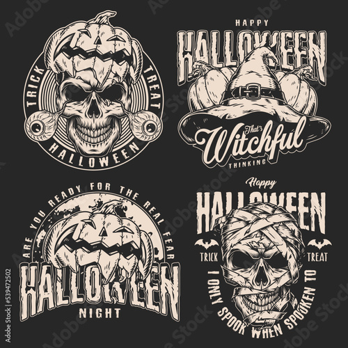 Halloween set vintage flyers monochrome
