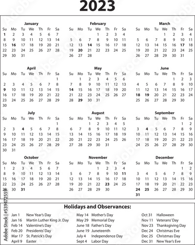 2023 Year Calendar