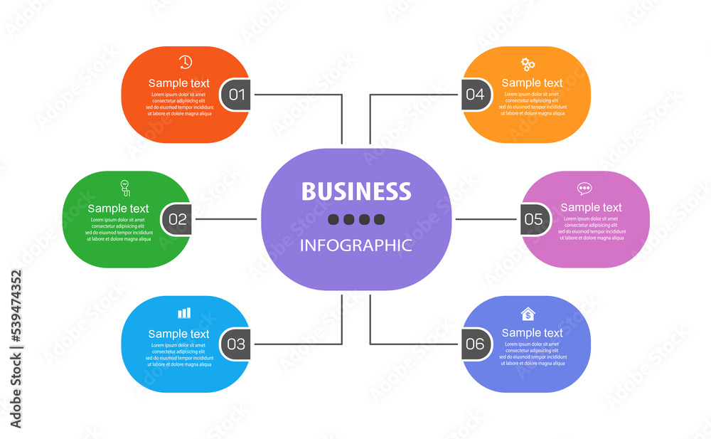 Business infographic vector design template with 6 options, steps or processes. Can be used for workflow layout, diagram, annual report, web design Business infographic vector design template with 6 options, steps or processes. Can be used for workflow layout, diagram, annual report, web design