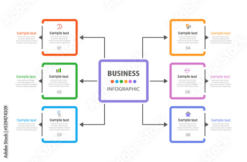 Business infographic vector design template  with  6 options, steps or processes. Can be used for workflow layout, diagram, annual report, web design 