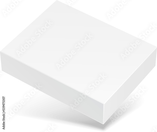 White Flying Product Cardboard Package Box With Shadow. Illustration Isolated On White Background. Mock Up Template Ready For Your Design. Vector EPS10