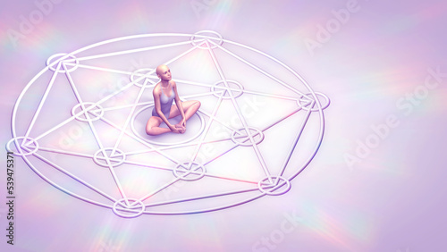 3D illustration of a girl in a meditative pose inside a sacred circle