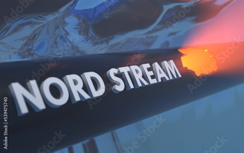 Leaking nord stream gas pipeline underwater 3D rendering conceptual illustration.