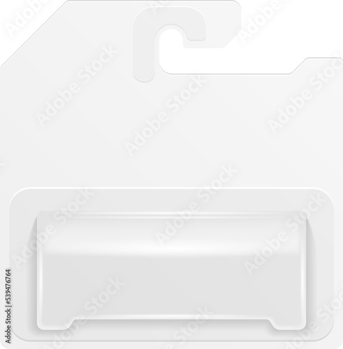 White Product Package Box Blister With Hang Slot. Illustration Isolated On White Background. Mock Up Template Ready For Your Design. Product Packing Vector EPS10