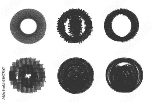 Grunge collection with black brush Vector, Abstract round halftone circle Grunge textured strokes Vector shapes.