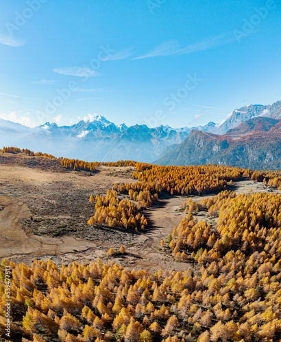 autumnal view of Valmalenco in the Acquanegra alpe area, Italy photo