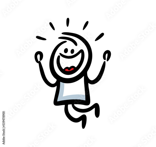 Happy man jumping in great emotions with smile on the face.