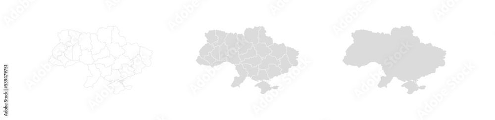 Ukraine map set with regions. Europe country contour, vector icon