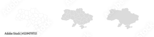 Ukraine map set with regions. Europe country contour  vector icon