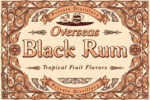 Black Rum - ornate vintage decorative label