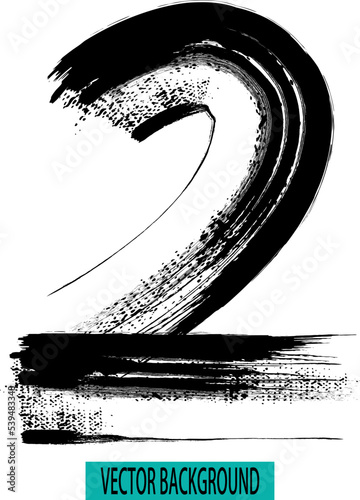 vector hand paint number 2. hand drawn letter with dry brush. vector calligraphic acrylic or ink numbers