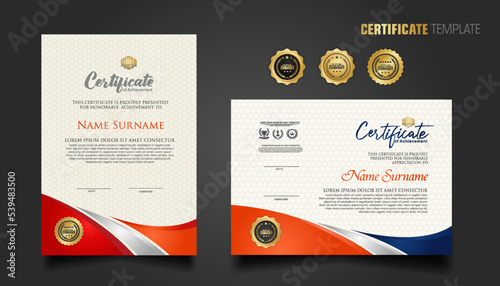 Modern certificate template with beautiful combination color on waving shape background