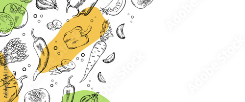 black and white background with colored spots from different vegetables