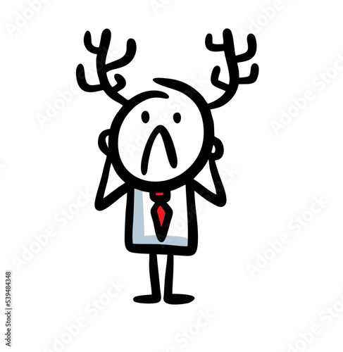 Funny office worker in costume and tie with horns on the head. photo