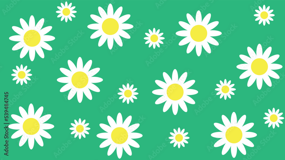 white daisy chamomile icon. Flat design. Green background vector illustration. white daisy chamomile icon. Flat design. Green background vector illustration.