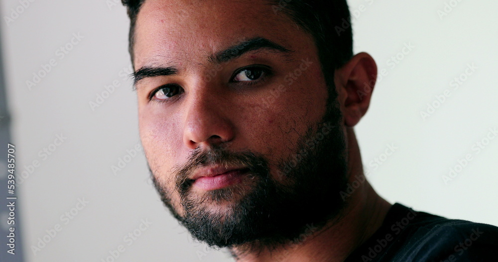 Fototapeta premium Portrait hispanic person, latin american man, serious expression