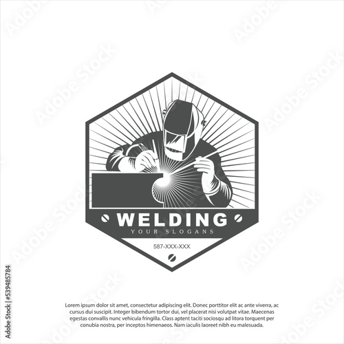 Welding or welder company badge logo design vector with detail welder vector image