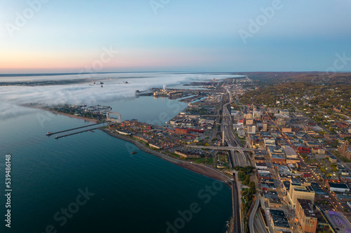 Fototapeta Naklejka Na Ścianę i Meble -  Duluth Aerial View - Sunrise Duluth - Lift Aerial Bridge - Duluth Drone