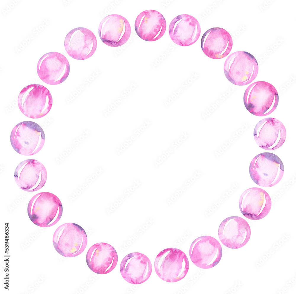 Fototapeta premium Watercolor wreath with pink bubbles. Cute frame for holiday greetings