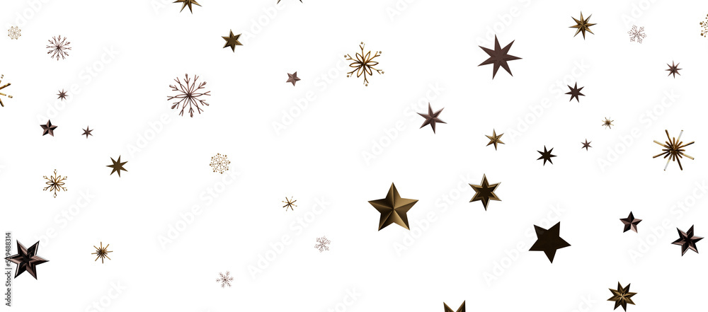 golden openwork shiny snowflakes, star, 3D rendering. golden openwork shiny snowflakes, star, 3D rendering.