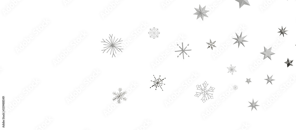 new year pattern. Christmas theme, golden openwork shiny snowflakes, star, 3D rendering.