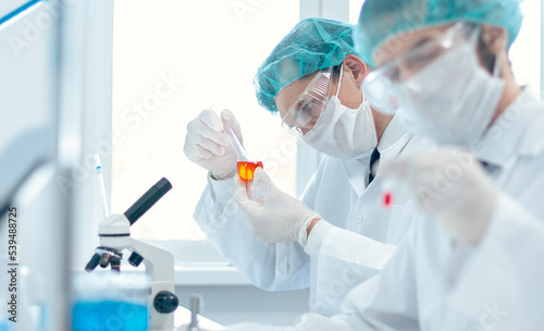 Obraz na płótnie close up. group of laboratory technicians conduct testing in the laboratory . w salonie