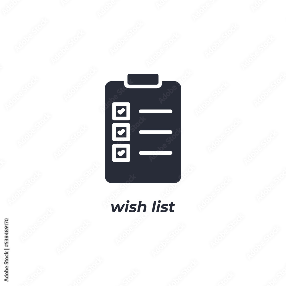 Vector sign wish list symbol is isolated on a white background. icon color editable.