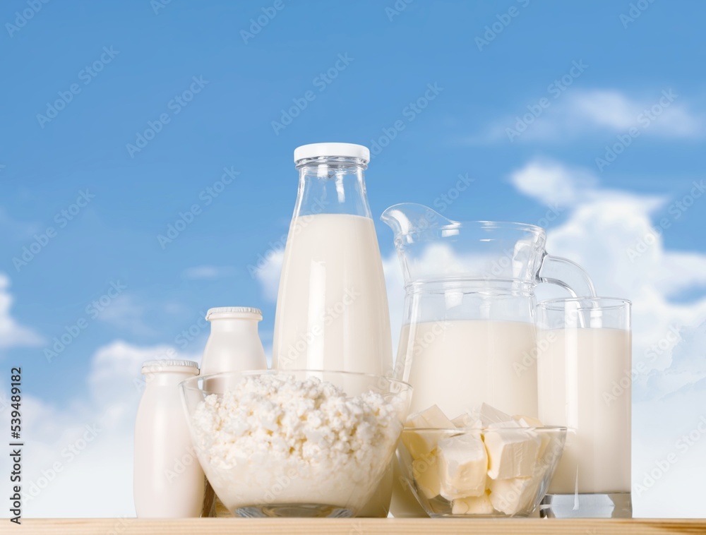 Tasty fresh dairy products and milk on the desk Tasty fresh dairy products and milk on the desk
