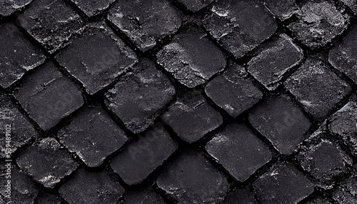 Destroyed black paving stones textured background. Can be used as wallpaper.