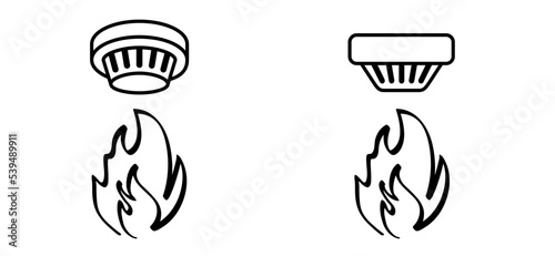 Drawing cartoon house, home or work wireless smoke detector. Flame sensor icon. Business concept. Vector flames symbol. Warning burn or gas. Electronic devices. Fire safety, security alarm logo